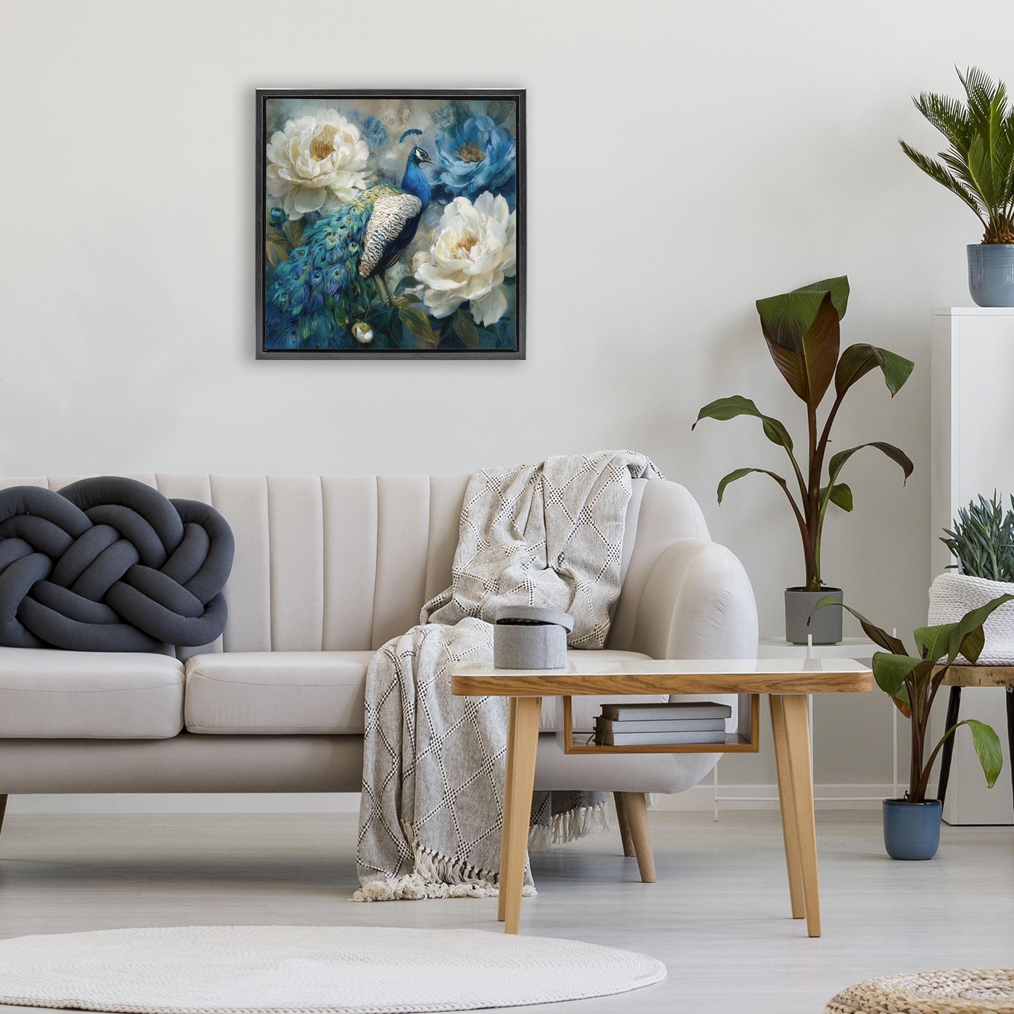 Stupell Industries Pretty Peony Peacock Black Framed Floater Canvas Wall Art, design by Tina LeCour