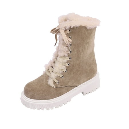 

Fsqjgq Slip On Boots for Women Ladies Fashion Solid Color Suede Lace Up Round Head Plush Warm Thick Soled Short Boots S Shoes for Women Boots Khaki 37