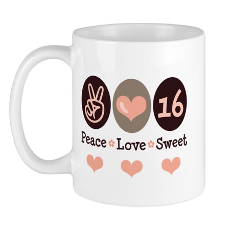 

CafePress - Peace Love Sweet Sixteen 16Th Birthday Mug - Ceramic Coffee Tea Novelty Mug Cup 11 oz