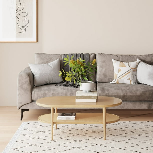 Nathan James Sonia Bohemian 2Tier Oval Cane Coffee Table in Light Wood