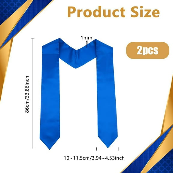 2 pc Polyester Graduation Shawl Graduation Stole Sash for High School and College Medium Blue 860x100~115x1mm