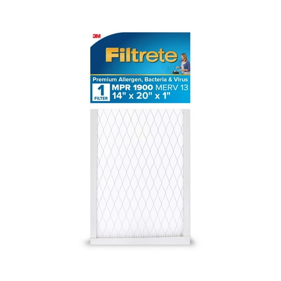 Filtrete 14x20x1 Air Filter, MPR 1900 MERV 13, Premium Allergen, Bacteria and Virus, 1 Filter