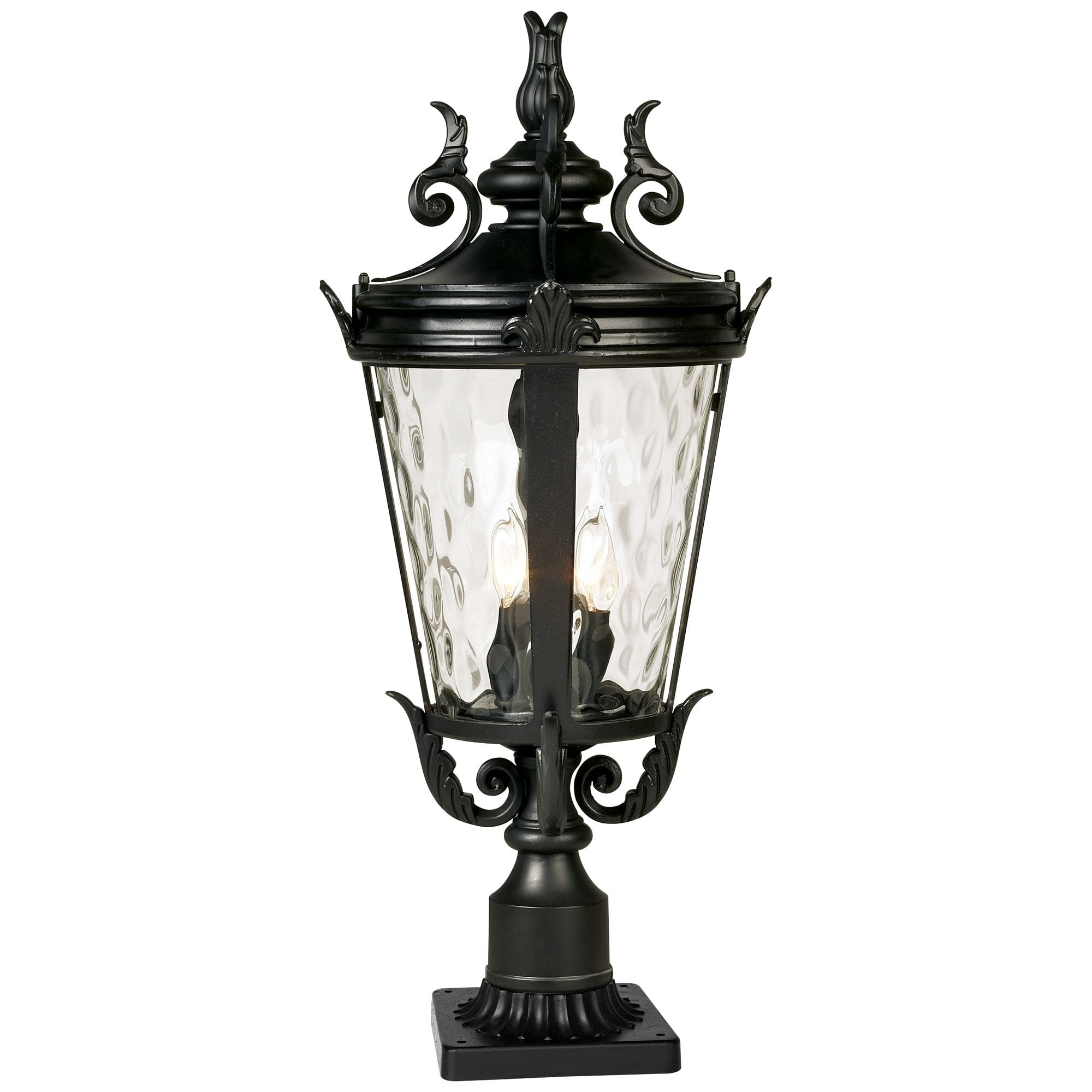 John Timberland Casa Marseille Vintage Outdoor Post Light Textured Black with Pier Mount 29" Clear Hammered Glass for Exterior Barn Deck House Porch