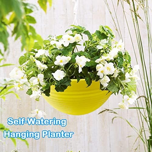 7 Pack 8 Inch Plastic Self-Watering Hanging Planters,Colorful Garden Flower Plant Pot Container Baskets with Drainer Chain for Indoor Outdoor Use,7 Colors