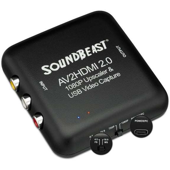 SoundBeast AV to HDMI Converter & Recorder 2.0 - AV RCA Composite to 1080P HDMI TV Upscaler - for VCR, VHS, DVD, Camcorder, Hi8, Gaming - 4:3 Aspect Ratio - USB Video Capture