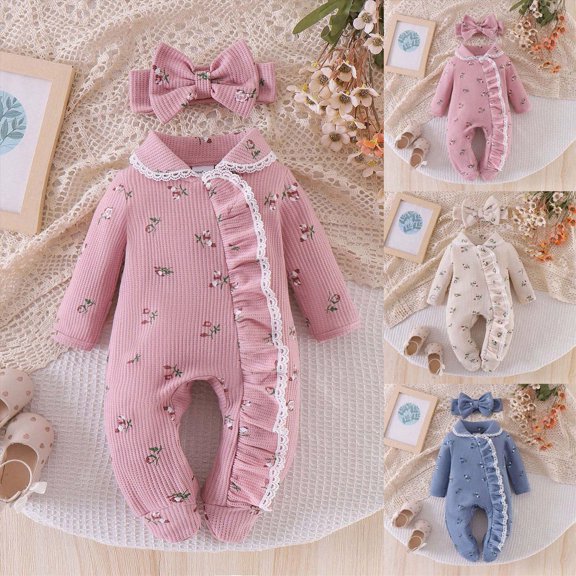 Newborn Preemie Baby Girl Fall Winter Outfits Clothes Knit Jumpsuit Ruffle Romper Outfit For Baby Girl | Baby Girl Outfits Fall Winter Clothes Newborn Cotton Button Climbing Suit