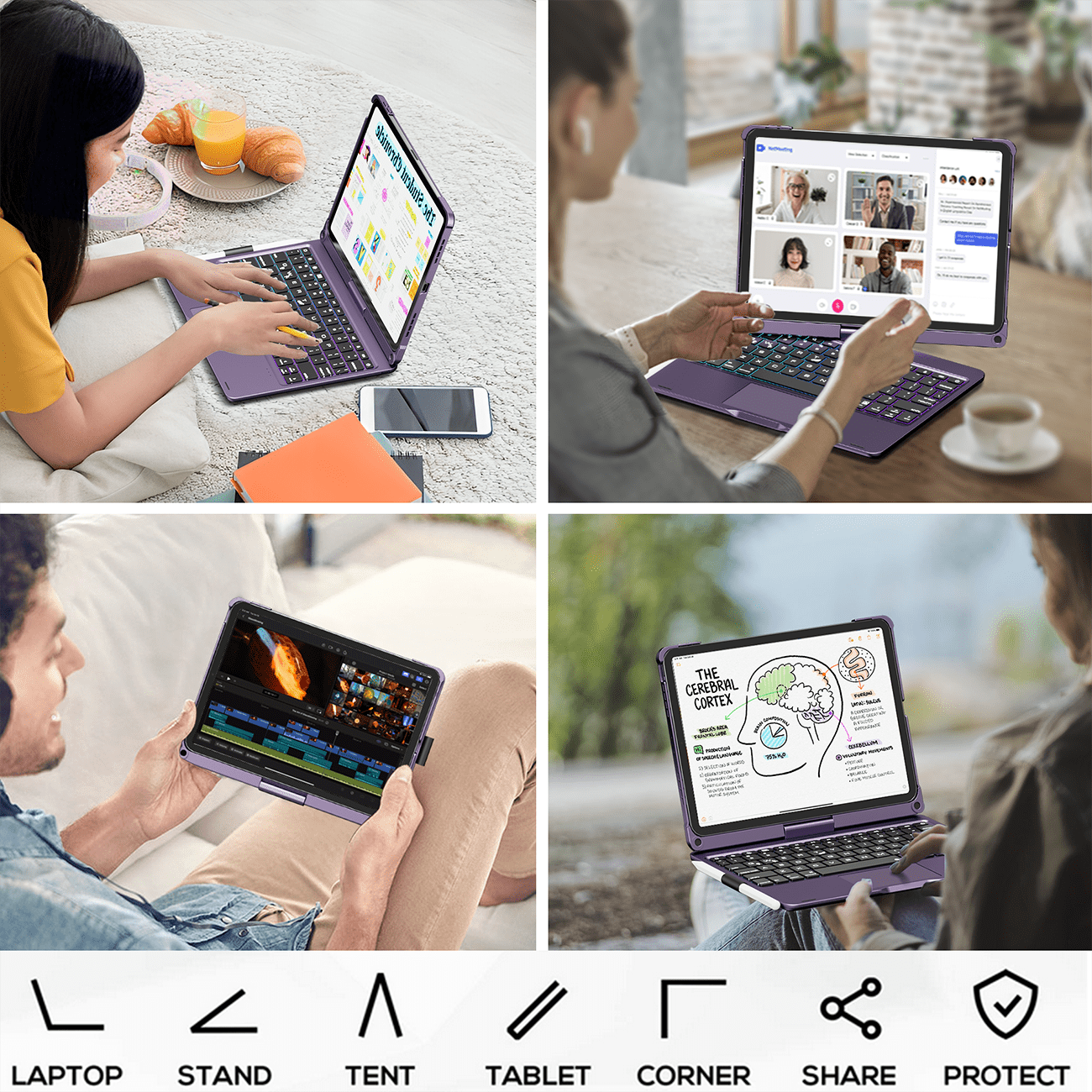 edaiser Swivel Keyboard Case Compatible with iPad Air 11 inch M4 M3 M2 & iPad Air 5th 4th Gen & iPad Pro 11-inch (4th-1st); 360 Rotatable Cover, Pencil Holder, Trackpad, Backlit, Metallic Purple