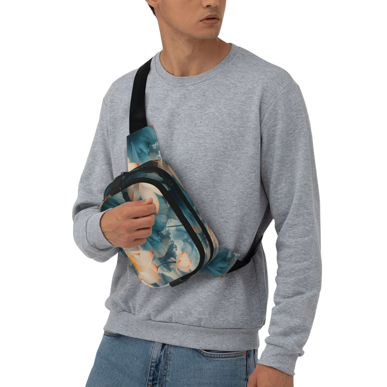 Picia Mountain Lotus Serenity Print Square Double-Layer Waist Bag Mini Adjustable Waist Belt Bag Exercise Running Travel Hiking