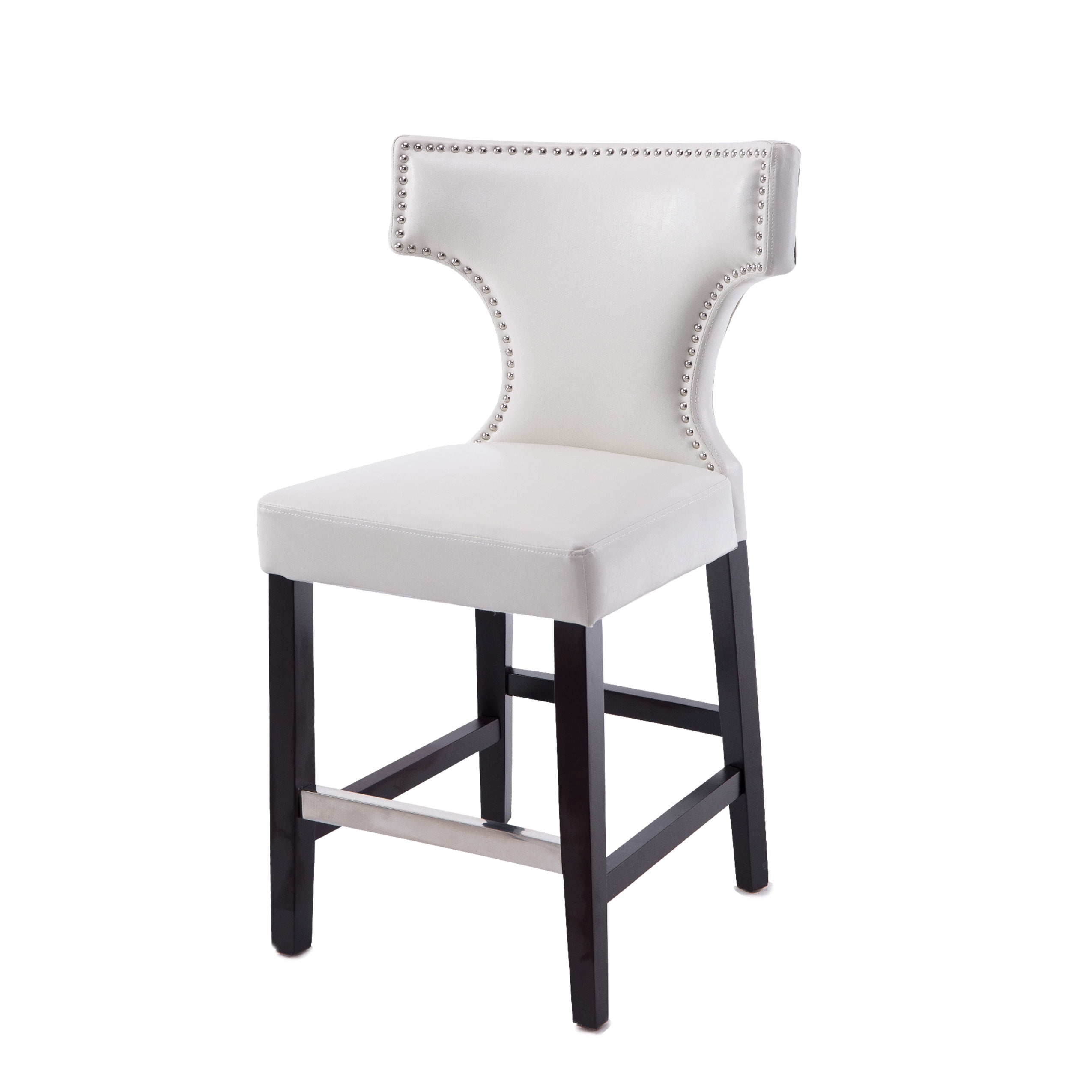 CorLiving Kings Studded Faux Leather Counter Height Indoor Barstools, White (Set of 2)