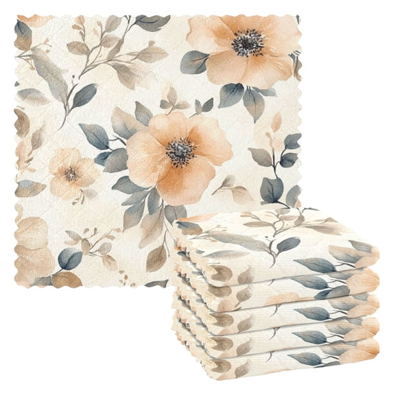 6 Pieces of Kitchen Towels 11x11Inch Kitchen Dish Cloths Kitchen Dish Towels Reuseable Cleaning Cloths Beautiful Orange Flowers