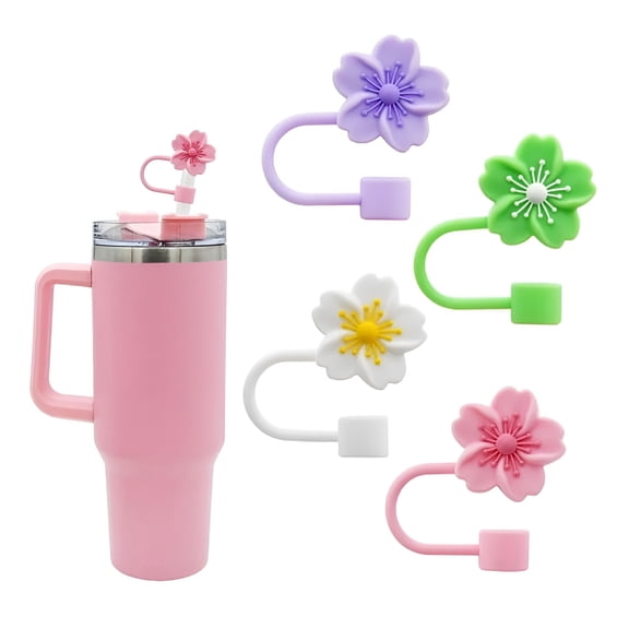 ACDANC 2026 New 4Pcs Straws Hat Flower Silicone Straw Cover Cap,Drinking Top Caps Straw Topper Cute Flower Cover Dust-Proof Straw Tips Lids,Straw Tip Cover,Gift for Party Decor 10Mm 0.4In,Multicolour