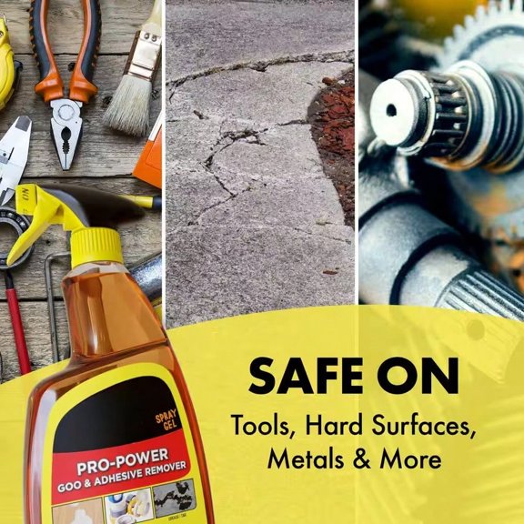24-ounce "Professional Power" powerful glue remover spray gel is used to dissolve sticky residues, tape marks and label adhesives on hard surfaces such as metals, glass and plastics.