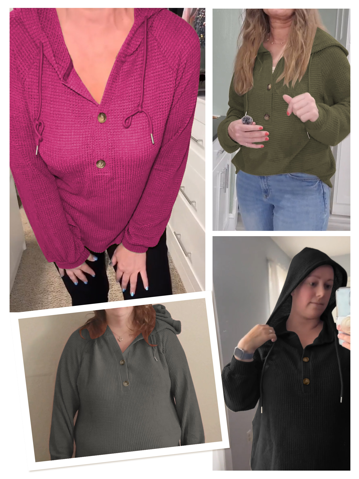 Temofon Women's Waffle Knit V-Neck Pullover Hoodie photo 8