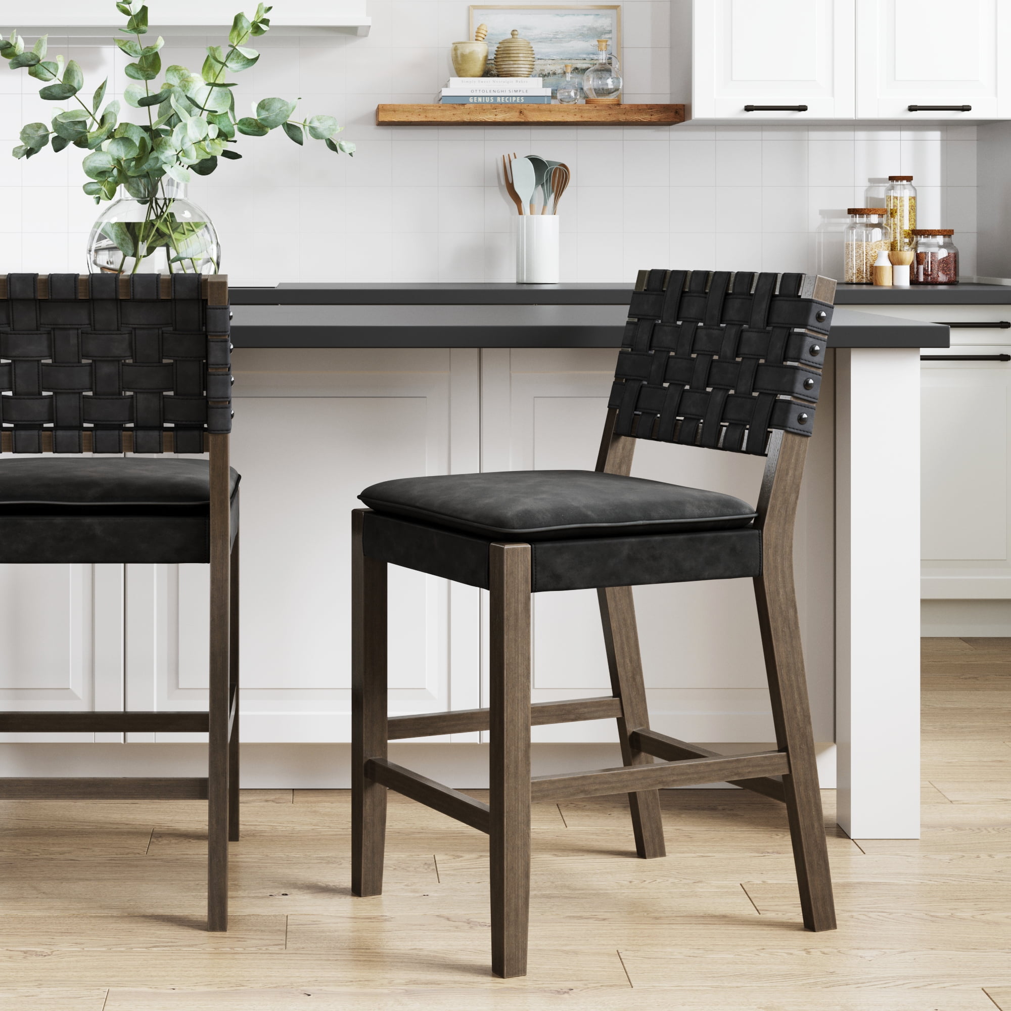 Nathan James Dahlia Counter Height Bar Stool - Boucle Upholstered With Back, Mid-Century Metal Legs, Light Cream