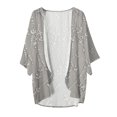 thumbnail image 4 of LEKODE Ladies Casual Mid Length Sheer Chiffon Layering Shrug Open Front 3/4 Flare Bell Sleeve Lightweight Beach Vacation Swim Outer Cover Up Tops Gray 2XL, 4 of 5