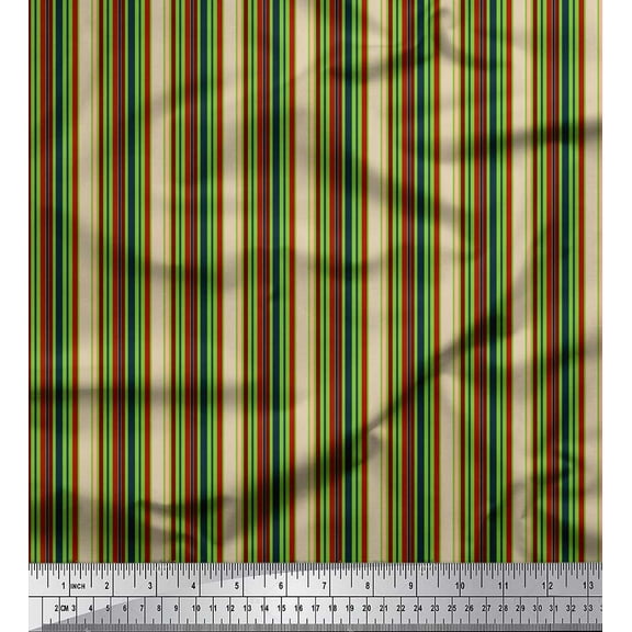 Soimoi Green Cotton Voile Fabric Vertical Stripe Print Fabric by Yard 42 Inch Wide