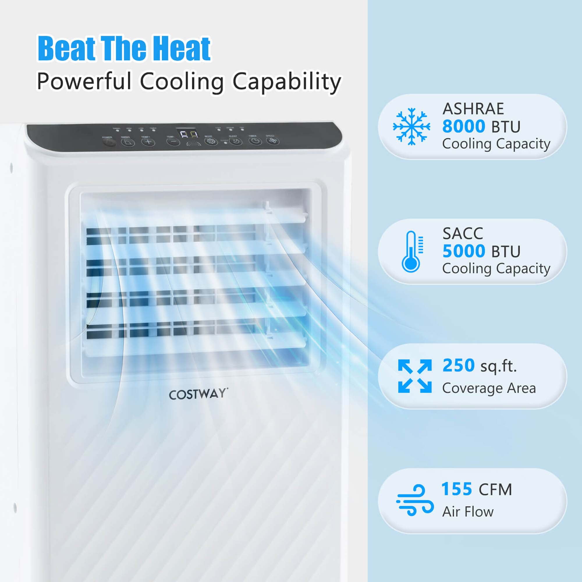 Costway 8000 BTU (5000 BTU DOE) 250 Sq Ft Portable Air Conditioner, White