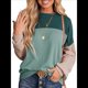 thumbnail image 1 of Moda para Mujer 2025, Camisetas Holgadas Informales de Punto con Cuello Redondo y Larga con Bloques de Color Verde L, 1 of 7
