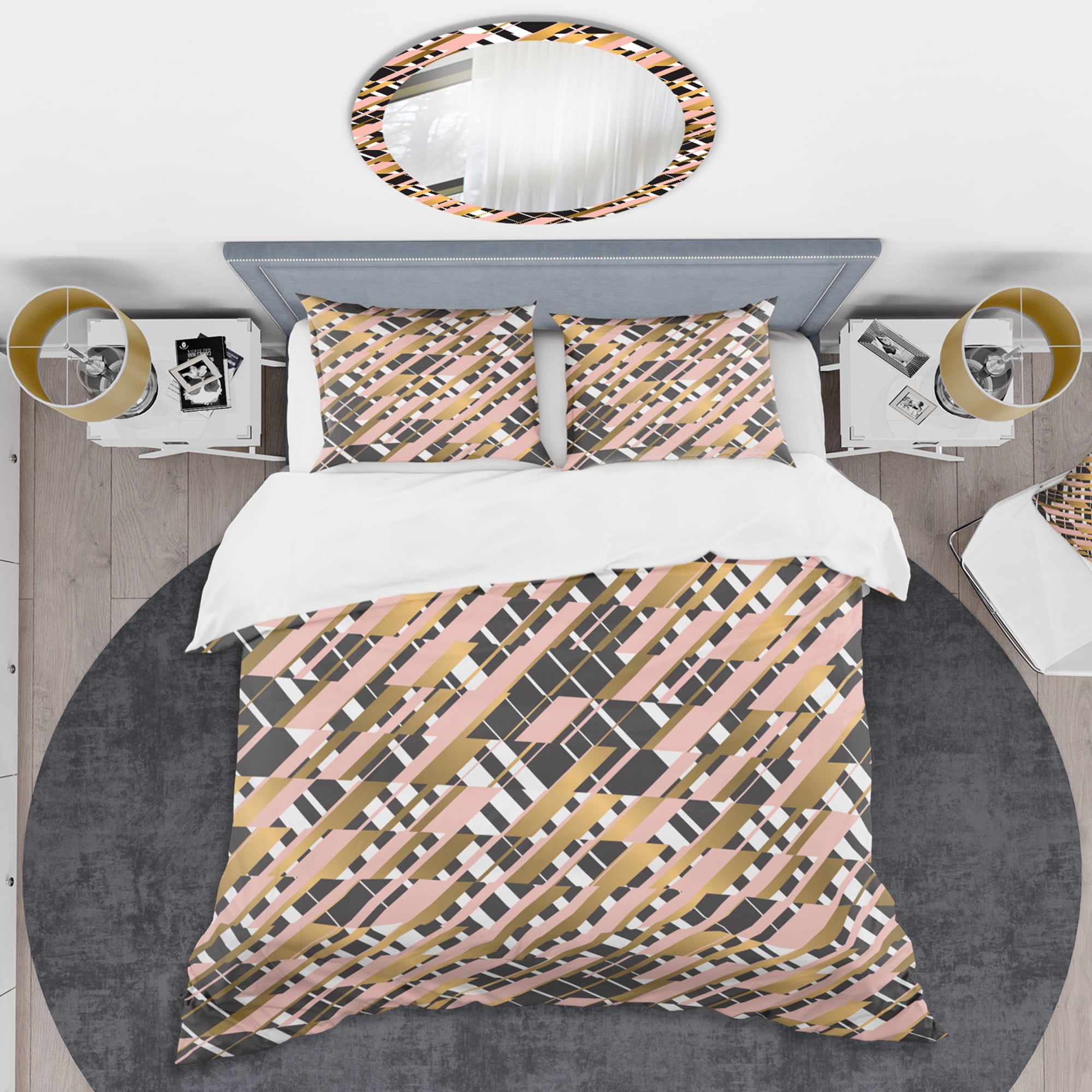 Designart 'Gold Checkered Pattern II' Mid-Century Modern Duvet Cover Set