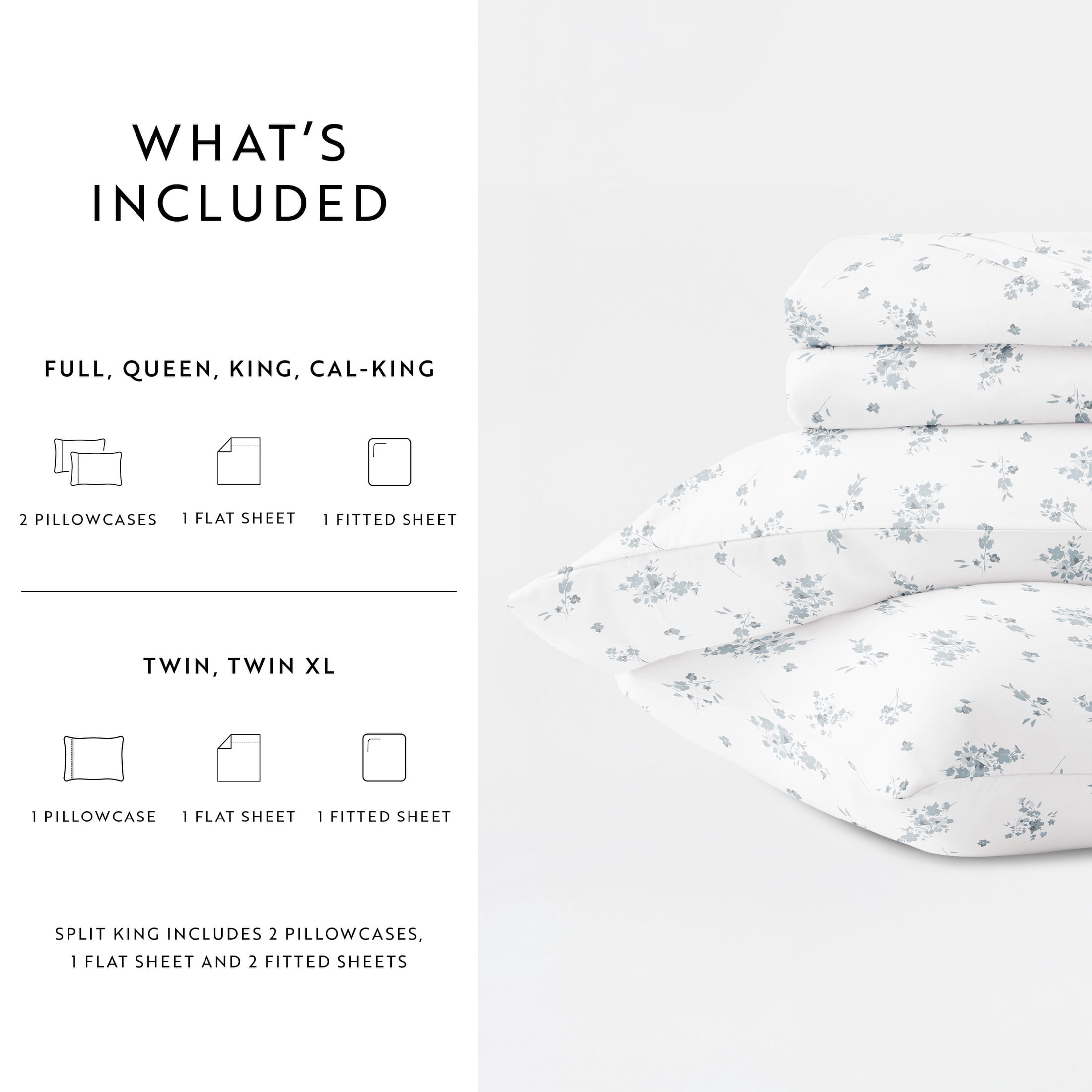 Noble Linens 4 Piece 300TC Cotton Printed Sheets, Bouquet Bliss Light Blue, Twin
