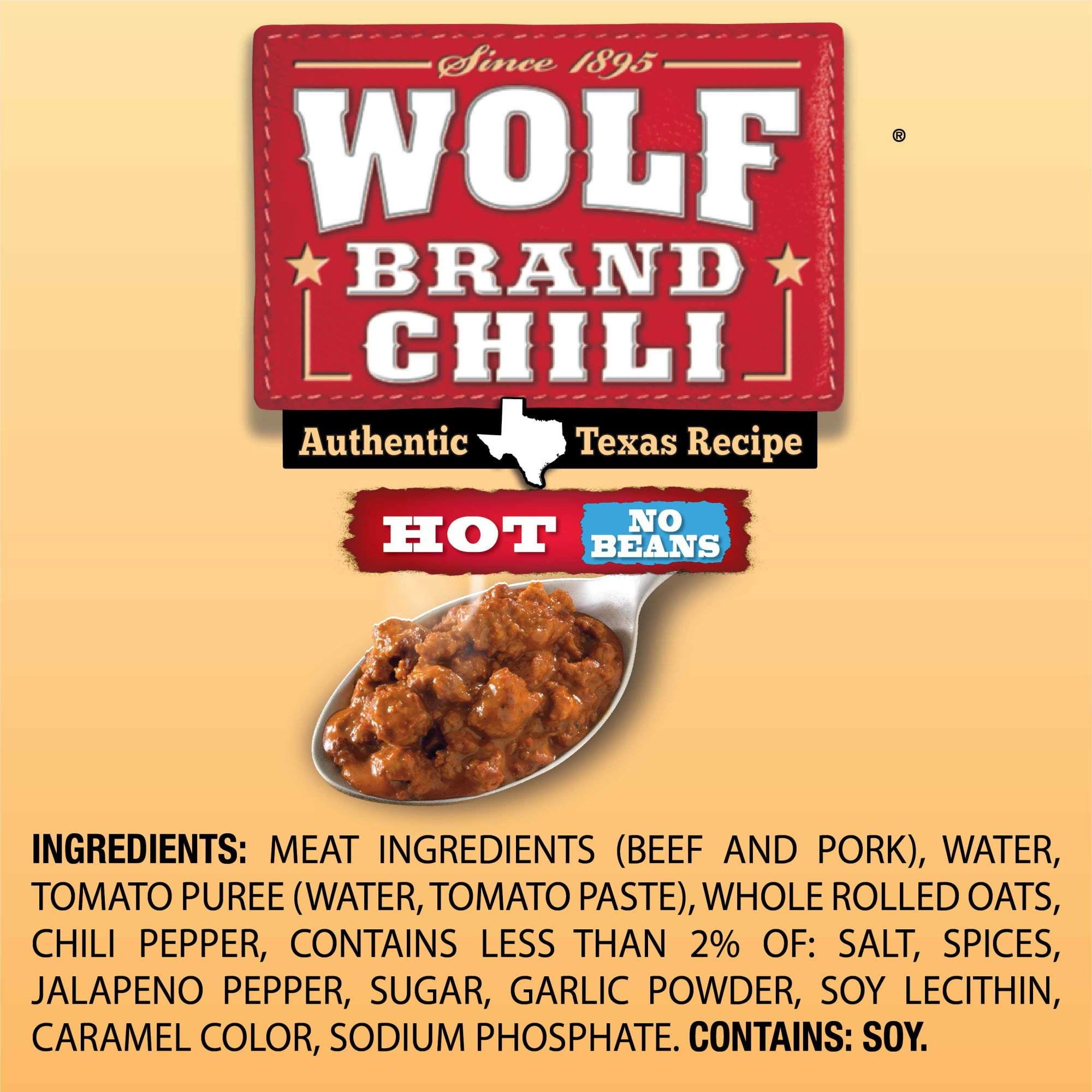 Wolf Brand Hot Chili Without Beans, 25g Protein Per Serving, 15 oz. Can