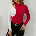 thumbnail image 6 of ZHYou Sweaters for Women,Color Block,Cut Out Shoulder,High Neck,Soft Slim Fit Long Sleeve Tops,Wine,Size 2XL, 6 of 6
