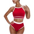 thumbnail image 2 of QUNYINEY Swim Suits for Women 2025 Tankini Crew Neck Standard Straps Colorblock Bathing Suit Two Piece High Waisted Swimsuit Sets, 2 of 3