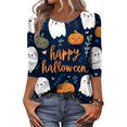 thumbnail image 2 of Halloween Shirts for Women Crew Neck Trendy Casual Tops Funny 3/4 Sleeve Halloween Graphic T Shirts Festival Blue S, 2 of 4