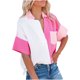 thumbnail image 2 of Fiudx Ofertas Relámpago Moda Mujer Casual Botón Patchwork Blusa Manga Corta Camiseta Verano Tops, 2 of 7