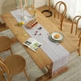 thumbnail image 2 of Farmhouse Table Runner Boho Style Linen 120 Inch Long, Handmade Rustic Table Runner with Tassels for Holiday Party Dining Room Kitchen,13x 120 inch Long Dresser Scarf,Gray, 2 of 7