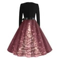 thumbnail image 4 of Women's Casual Fashion V Neck Long Sleeve Christmas Printed Party Vintage Dress for Holiday Events and Retro Style, Perfect for Women's Evening Wear,Pink,3XL, 4 of 6