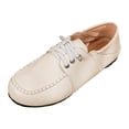 thumbnail image 6 of Women's Comfortable Leather Penny Loafers Casual Slip On Lightweight Walking Flats Driving Mocs Lace Up Boat Shoes White Size 7.5, 6 of 8