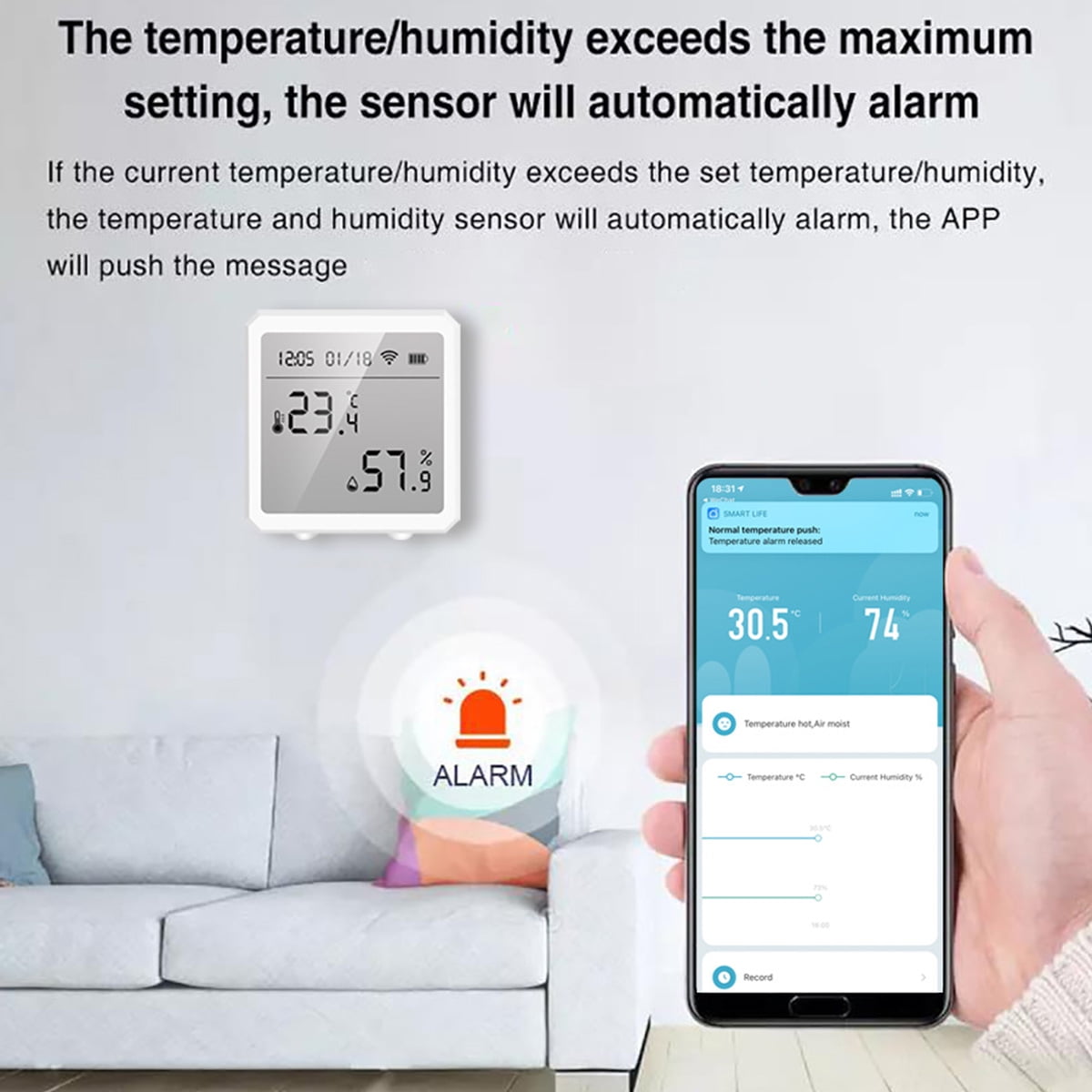  WiFi Temperature Humidity Sensor: Wireless Temperature Humidity  Monitor with App Alert, Free Data Storage Export, Smart Indoor Thermometer  Hygrometer Compatible with Alexa Google Assistant (1-Pack) : Appliances