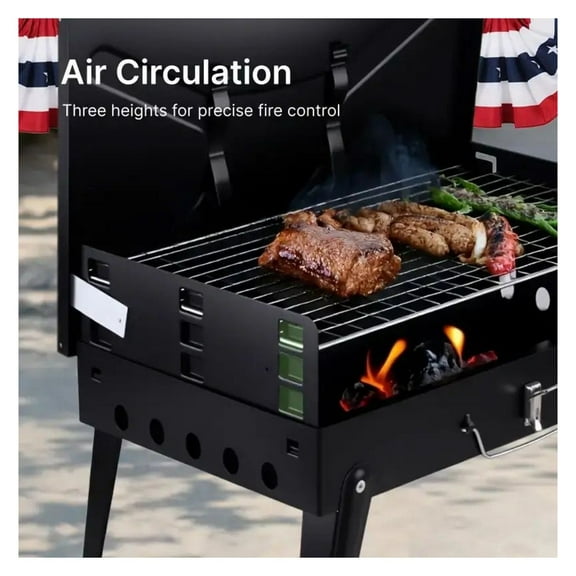 "3-Height Adjustable Grill – Windproof Portable Charcoal BBQ for Camping Tailgating Picnics"