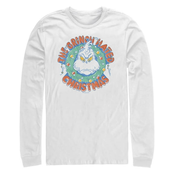 Men's Dr. Seuss The Grinch Hated Christmas Wreath Long Sleeve Shirt