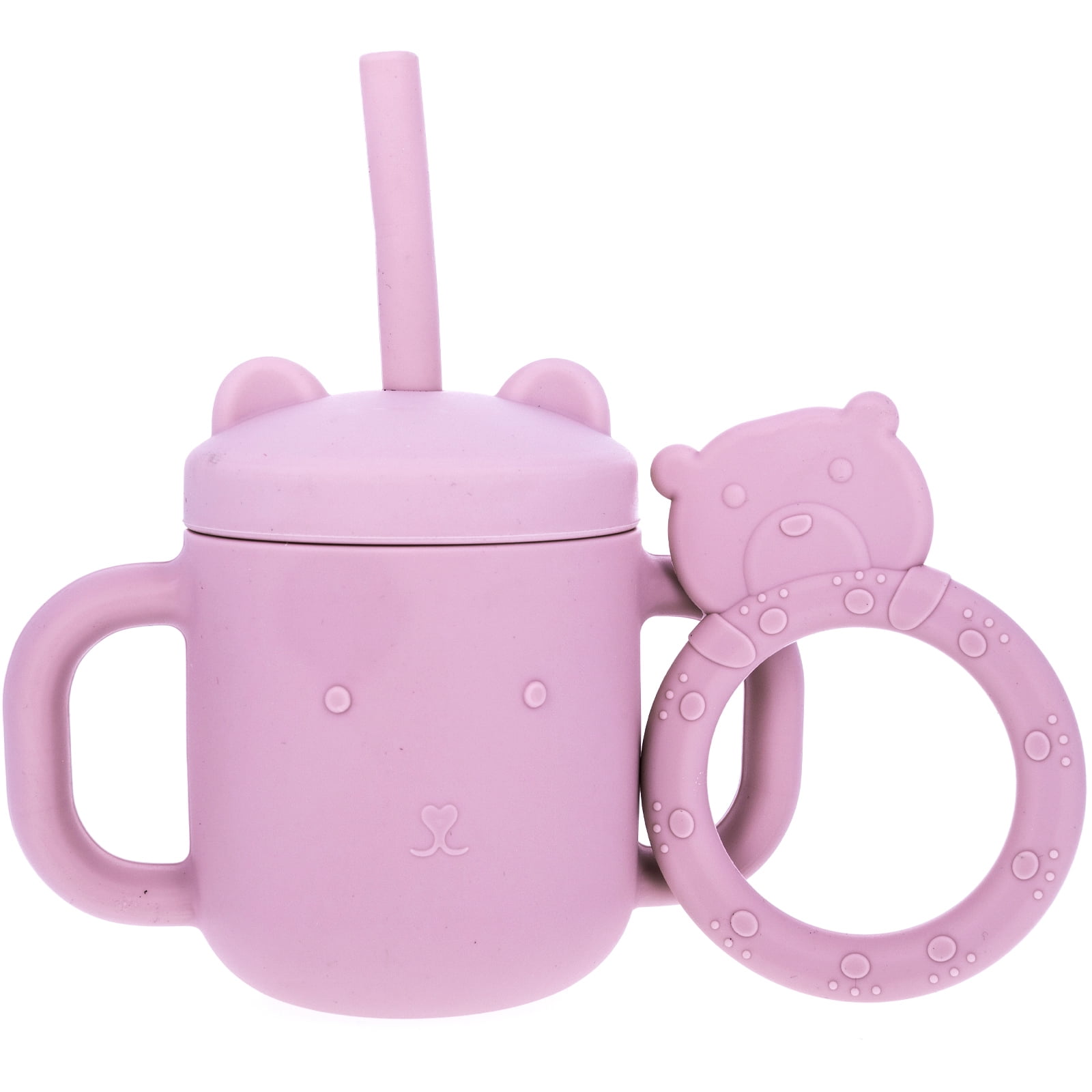 Beille 2pc Lavendar Food Grade Silicone Sippy Cup and Straw Teething Toys Set Baby Feeding Essentials Ages One and Up