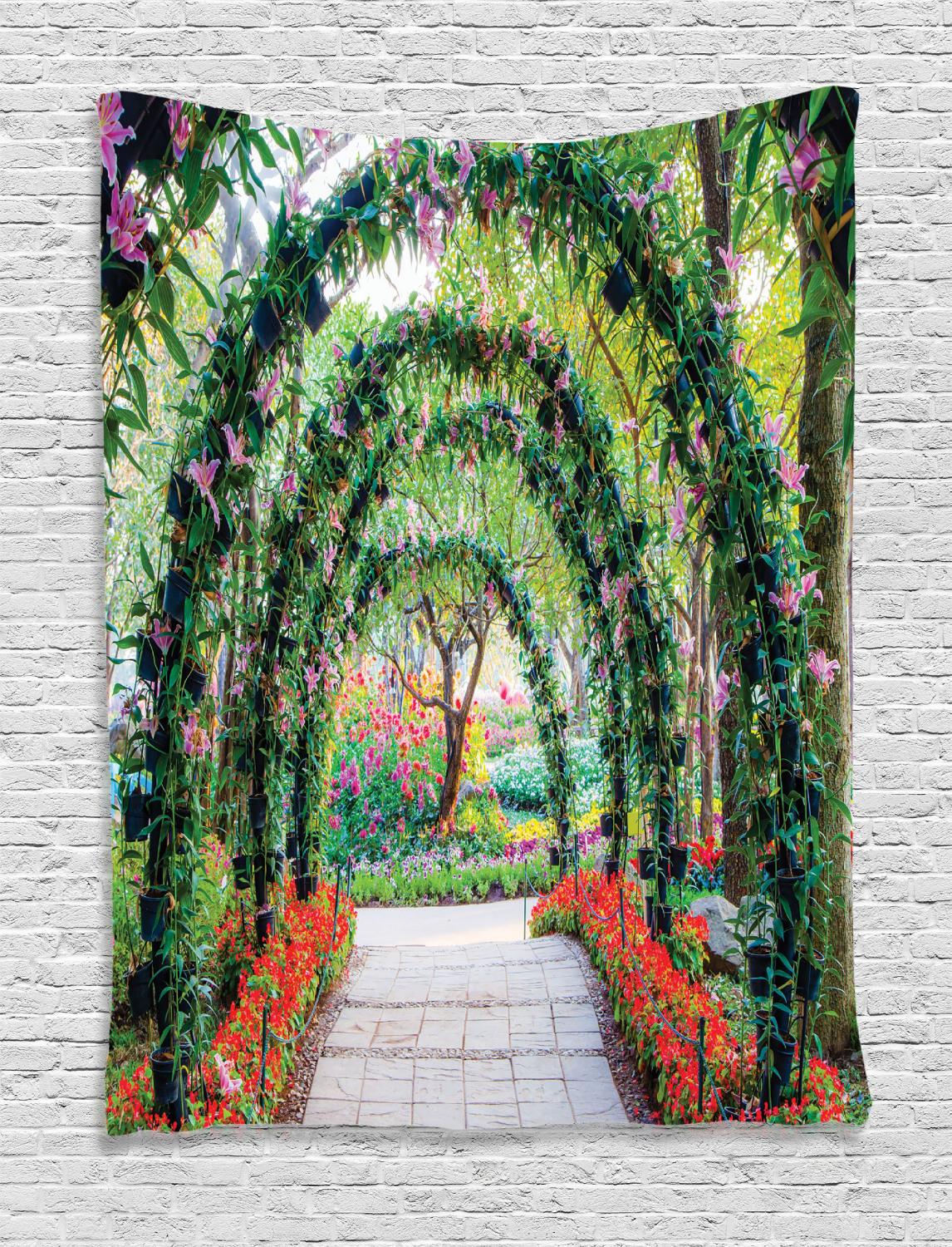 Country Home Decor Wall Hanging Tapestry, Flower Arches With Pathway In
