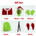 thumbnail image 3 of Disfraces de cosplay de Grinch de Feliz Navidad, máscara de peluche de ladrón verde, pantalones, guantes, gorro rojo de Papá Noel, camisetas, calcetines, conjunto festivo, regalo de Navidad, 3 of 4