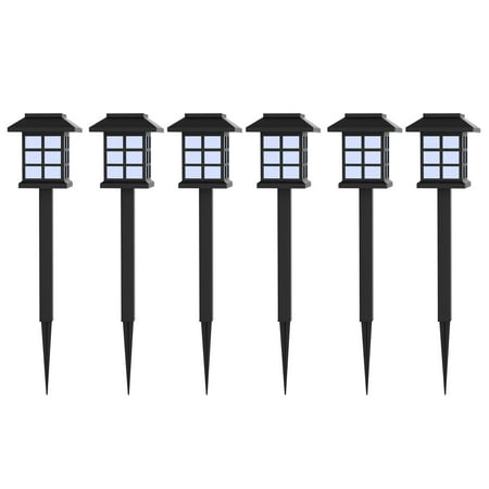 Solar Powered Lights (Set of 6)- LED Outdoor Stake Spotlight Fixture for Gardens, Pathways, and Patios by Pure