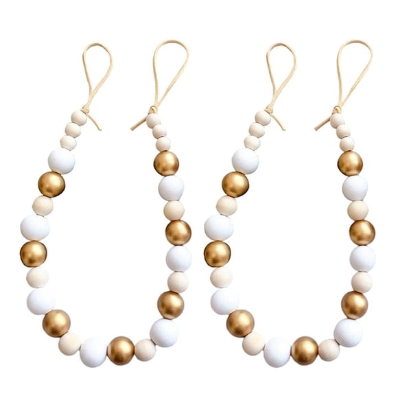 Paquete de 2 alzapaños de madera natural para cortinas, estilo bohemio, con cuentas y cuerda. dorado