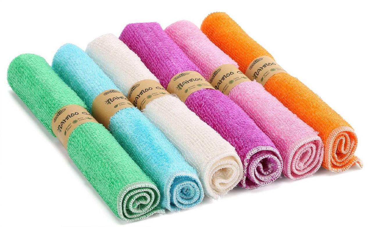Estilo Baby Washcloth - Dye-Free, Super Soft and Absorbent Bamboo Derived from Rayon & Organic Cotton Blend (50% Rayon / 50% Cotton), 10 x 10 Inches - 6 Color Pack