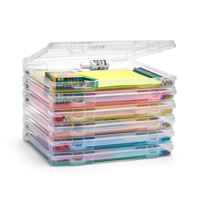 Sorbus Thin Clear Stackable Portable Project Case Snap-Tight Closure Storage For Board Games, Crafts, Office Supplies - Set of 6