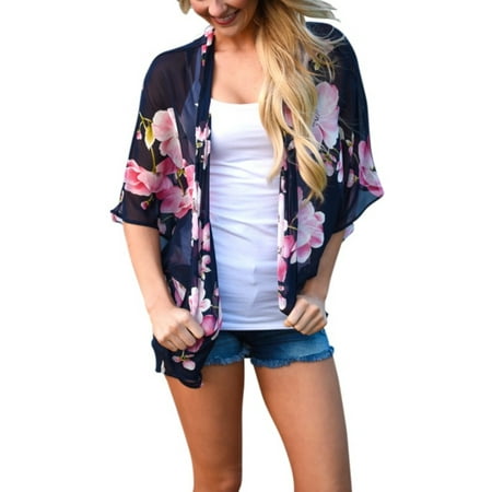 - EFINNY Women Loose Floral Boho Blouse Summer Chiffon Shawl Kimono Cardigan Coat Tops