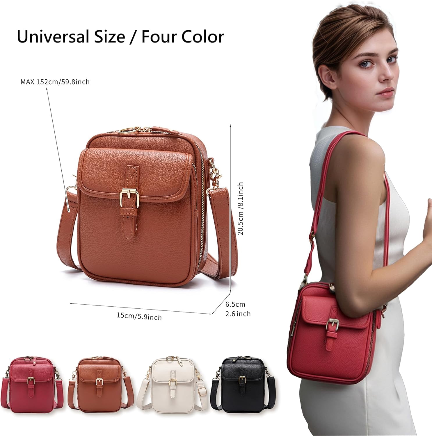 Women's Anti-Theft Crossbody Leather Bag, RFID Blocking Vintage PU Leather Travel Purse with 3 Zipper Pockets and 10 Card Slots for Daily Use