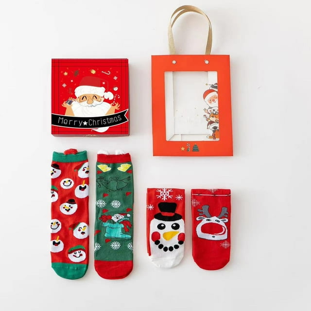 Kelon Socks Clearance Lady Short Socks Christmas Socks Gift Set 4 Pairs Of Festive Patterned Comfortable Cotton Socks Unisex Gift