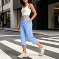 thumbnail image 6 of Guluxicc Womens Cropped Pants with Pockets Elastic Waist Drawstring Straight Leg Capris for Summer Casual Outfits, 6 of 7