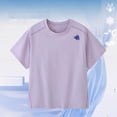 thumbnail image 4 of Babcutegg Solid Color Letter-Printed Loose-Fit Short Sleeve Casual T-Shirt for Kids – Round Neck Unisex Sports Top with Breathable Fabric and Modern Streetwear Style Purple Size 8-10, 4 of 5