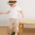 thumbnail image 3 of FLMEI Boys Girls Cotton Linen Shirt for Toddler Kids Boys Short Sleeve T Shirt Baby Summer Button Tees Tops 0-6 Years Old, 3 of 9