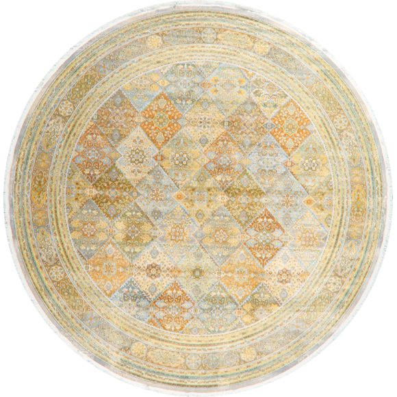 Turkish Oriental Geometric Diamond Area Rug Transitional Carpet 10 ft Round