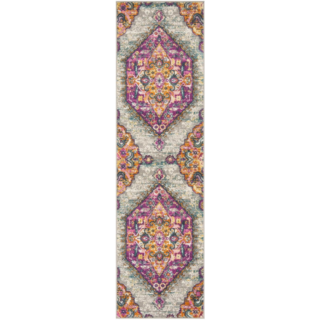 SAFAVIEH Madison Karissa Floral Runner Rug, Light Grey/Fuchsia, 2'3" x 12'